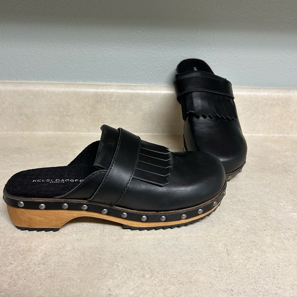 Kelsi Dagger Brooklyn for Anthropologie Stylish Black Clogs with Fringe Detail - Picture 2 of 7